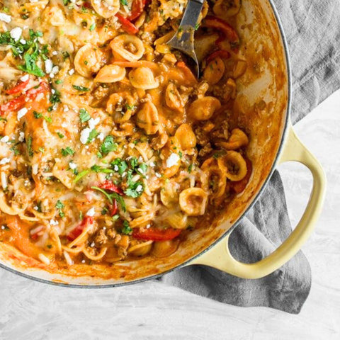 GRATIN DE COQUILLETTES STYLE FAJITAS AU POULET