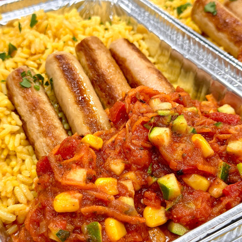 POÊLÉE DE SAUCISSES PORC & BOEUF SAUCE JARDINIÈRE